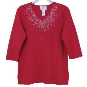 Quacker Factory Vintage Red Embellished Sweater XS